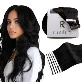 RUNATURE Black Tape in Hair Extensions Human Hair Tape in Extensions for Black Women Skin Weft Seamless Tape in Remy Hair Extensions Short PU Tape Human Hair Extensions Tape Ins 12 Inch 30g 20pcs
