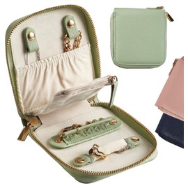 FEMIECHO Travel Jewelry Organizer Case - for Tangle-Free Necklaces, Earrings, Rings, Bracelets Storage, Travel Essentials, Fashion Portable Jewelry Travel bags for Women - Small Macaron Green