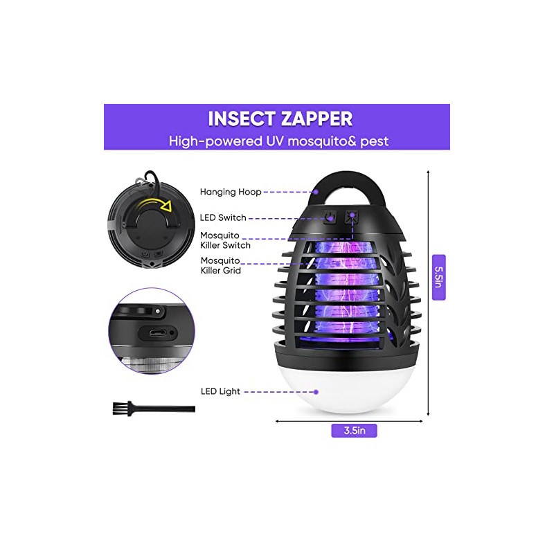 Bug Zapper, Rechargeable Mosquito Zapper Indoor Outdoor, UV Light Mosquito