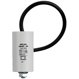 Miflex motor start-up capacitor 10 μF, 450 V, 35 mm x 65 mm, cable: M8