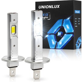 unionlux Upgraded H1 LED Light Bulb, 1:1 Mini Size H1 LED Fog lights, No Adapter Required Easy install, 6500K Cool White, Canbus Ready, Plug and Play, Pack of 2