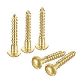 sourcing map Wood Screws M4 x 25mm Slotted Round Head Brass Self-Tapping Screw WoodWorking Screw 20 Pcs