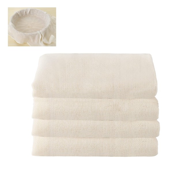 Pack of 4 Straining Cloth, 50 x 50 cm, Cheese Cloth, Washable Muslin Cloth, Filter Cloth, Reusable for Straining Juice, Cheese, Tea, Nut Milk, Soup, Yoghurt, Tofu