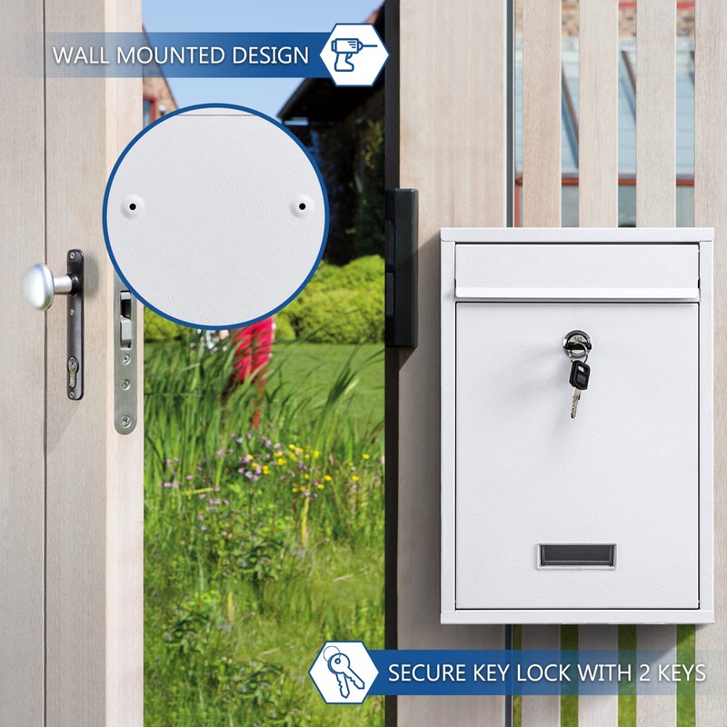 KYODOLED Key Lock Mailboxes for Outside, Locking Wall Mount Mailbox,