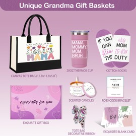 Mom Gifts, Mothers Day Birthday Gift For Mama, New Mom Tote Bag Tumbler Candle Bracelet, The Best Mama Gifts From Daughter Son Kids, Basket For Moms Who Have Everything