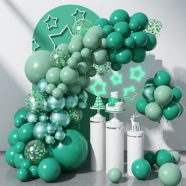 Sage Green Balloons Garland Kit,97 Pcs Sage Green Balloons Metallic Green Confetti Latex Balloons Happy Birthday Balloons Baby Shower Decorations Wedding Balloons