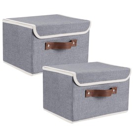 Lucky Monet Storage Bins Boxes with Lids 2 Pack Decorative Storage Boxes Collapsible Fabric Storage Basket Containers Lidded Storage Cube for Organizing Closet Home Office, 15"x 10"x 10" (Grey)