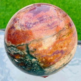 8.5-9cm Natural Charms Stone Crafts Girl Gift Crystal Jewelry Ornaments Ocean Jasper SphereColor: Ocean Jasper Sphere, Size: 8.5-9cm