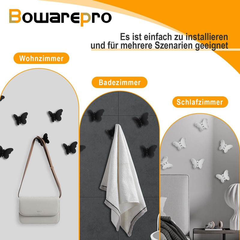 bowarepro Pack of 6 Butterfly Coat Hooks, Butterfly 304 Stainless