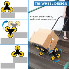 Mount-It! Stair Climbing Cart - 3 Wheel Stair Climbing Dolly - Easily Lift Heavy Items Up and Down Steps with Stair Climber Hand Truck - Move 330 Lbs on Ground, Pull 130 Lbs up Stairs