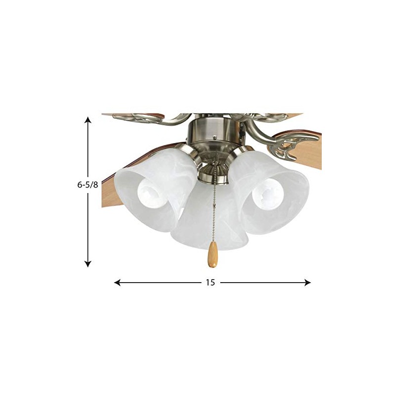 Progress Lighting AirPro Collection Three-Light Ceiling Fan Light, Brushed Nickel