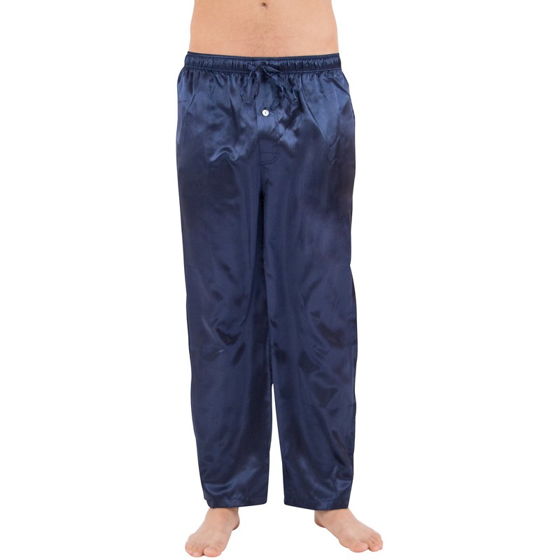Intimo Men's Classic Satin Pajama Sleep Pants, Blue, Large