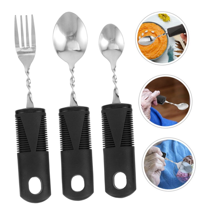 SHOWERORO 2 Sets Adaptive Utensils for Elderly Shaking Cutlery with