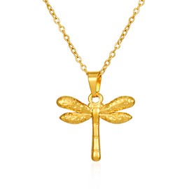 18K Gold Plated Stainless Steel Dragonfly Charms Necklace for Women - Exquisite Animal Insect Choker for Holiday, Cocktail Party, School & Class - Stylish Dragonfly Jewelry (Gold-Small)