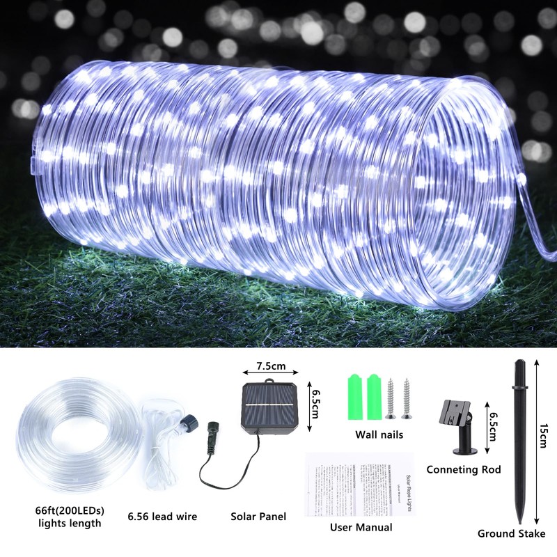 Solar Rope Lights, 2 Pack Total 132ft 400LED Solar String