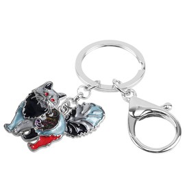 WEVENI Enamel Alloy Cute Cat Keychain Kitten Keyring Jewelry For Women Girls Bag Car Phone Charm, Black