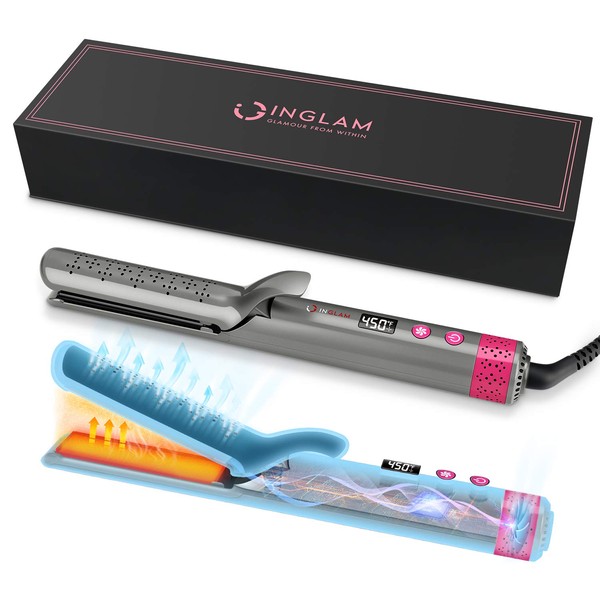 IG INGLAM 360° Airflow Styler Hair Straightener with Cooling Fan, 2 in 1 Professional Straight and Curl Hair Tools