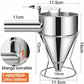Dispensador de Masa para Hotcakes y Cupcakes - Dispensador con Embudo y Base - Ideal para Repostería, Panqueques o Velas de Cera (Plata, M-600ml)