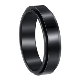 Udolfly Mens Fidget Rings Anxiety Spinner Rings for Men Classic Chain Rings for Women Adults Titanium Steel Ring 6mm Solid Black Size 9