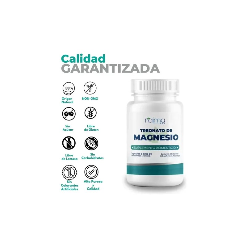 Magnesio Treonato 1000mg Cápsulas Sin Sabor Alta Absorción 60 Unidades