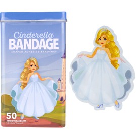 BioSwiss Bandages, Princess Cinderella Shaped Self Adhesive Bandage, Latex Free Sterile Wound Care, Fun First Aid Kit Supplies for Kids and Adults, 50 Count