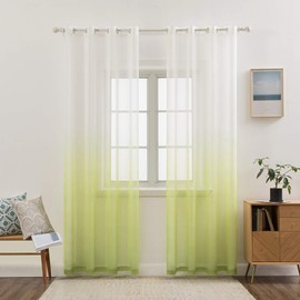 MIULEE Set of 2 Transparent Curtains, Colour Gradient, Voile Sheer Curtains with Eyelets, Decorative Window Curtain for Bedroom and Living Room, 245 cm x 140 cm (H x W), White & Green
