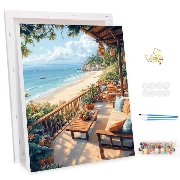 MEIYUDA Painting by Numbers Adults with Frame, Sea View, Flowers