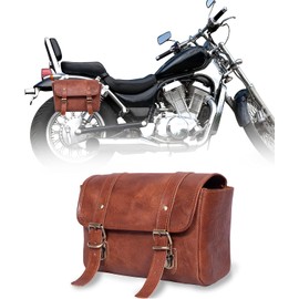 Vintage Genuine Goat Leather Motorcycle Bag 2 Strap Buckle Closure Brown Tool Bag Quick Release Reinforced Handlebar Fork Leather Bike Bag (Classic Carrier)