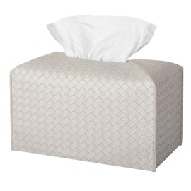 Tissue Box Cover PU Leather Tissue Holder Square Facial Tissue Case Facial Paper Organizer Dispenser for Bathroom, Vanity Countertop, Tabletop, Car, Rectangle, Misty Gray