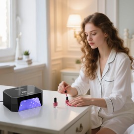 Lavinda 54W UV LED Nail Lamp – Plug-in Gel Nail Light with LCD Display, 4 Timers, Auto Sensor, Dual Wavelength, Nail Dryer for Home & Salon – Black