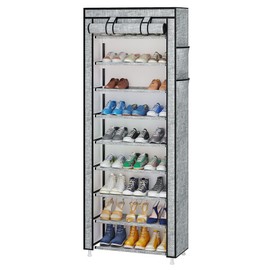 Calmootey 9 Tier Shoe Rack Organizer,Portable Shoe Shelf with Nonwoven Fabric Cover for Closet Hallway,Bedroom,Entryway, Ash Grey
