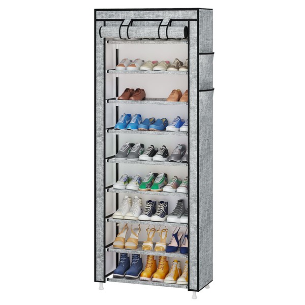 Calmootey 9 Tier Shoe Rack Organizer,Portable Shoe Shelf with Nonwoven
