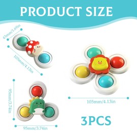 3PCS Set with Suction Cup Spinners for Babies, Rich Shapes Suction Toys, Baby Travel Essentials, Travel, Bathing, Early Education, Sensory Soothing Toys.