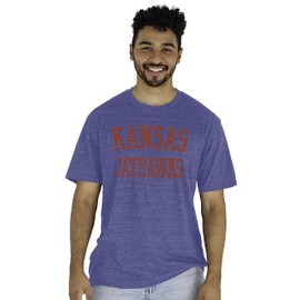 Blue 84 Men's Kansas Jayhawks T Shirt Tri-Blend Team Color, Kansas Jayhawks Royal, X-Large