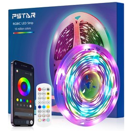 PSTAR RGBIC LED Strip, LED Strip, 1 m Controllable via App and Remote Control, 30 LED/m, LED TV Backlight for 32 to 50 Inch TVs, Smart LED Backlight, Sync with Music for TV, PC, Decoration