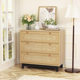 Wcatea 12 Pack Boho Rattan Dresser Knobs Handmade Wooden Drawer Knobs Durable Beech Wood Drawer Pulls,with 24 Screws Wicker Woven Pulls for Cabinets, Furniture