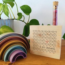 Beste Freundin - Du bist einzigartig Holzbild 11x11x2cm zum Hinstellen auf's Regal/Sideboard mit Reagenzglas - Typografie, du bist wunderbar, Skandinavische Deko, Geschenk Aufmerksamkeit, Leben