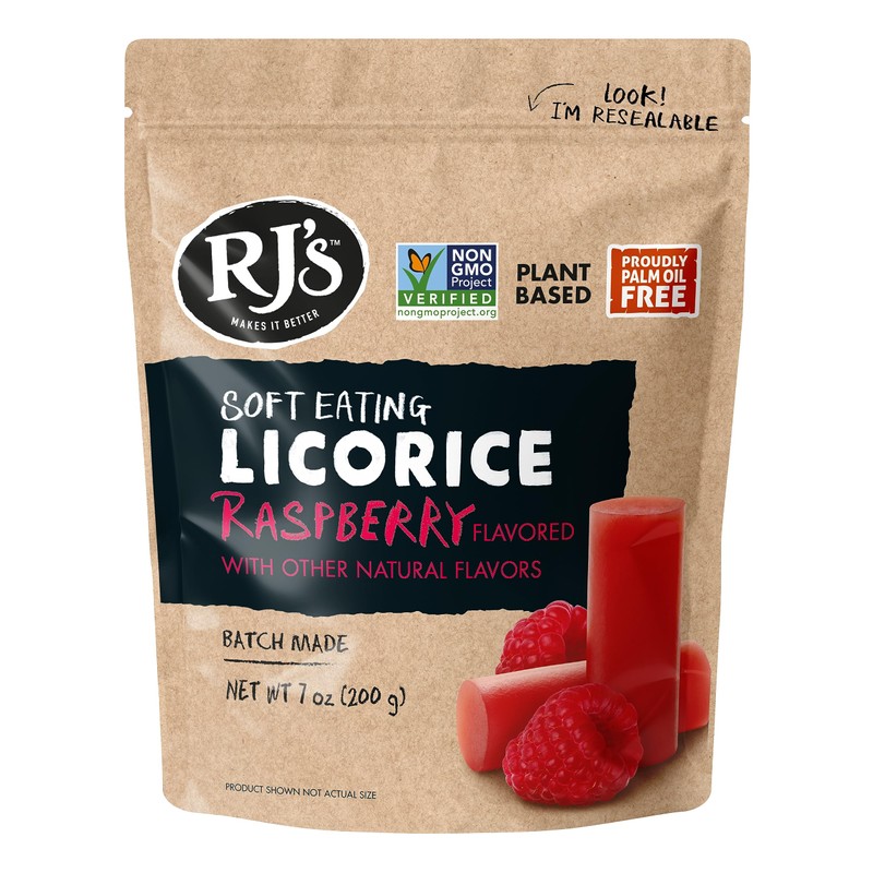 RJ's Soft Australian Licorice, Natural Raspberry Flavor, Resealable Bag, 7.05
