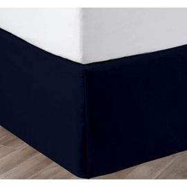 SGI 12 Inch Drop King Size Navy Blue Solid Bed Skirt Split Corner Pleated Style Easy Fit Easy Care Fade & Wrinkle Resistant-Cotton Micorfiber Made