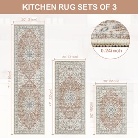 LEEVAN Kitchen Mat Set of 3 PCS, Non Slip Kitchen Rug Tan, Washable Kitchen Runner Rug, Absorbent Kitchen Floor Mat, Cushioned Standing Mat(20''x31''+20''x47''+20''x71'')