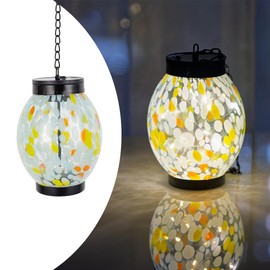 YELENEW Hanging Solar Lanterns Outdoor Waterproof 21" Spot Glass Solar Lights with Metal Chain,Outdoor Table Lamp Garden Decorative Lanterns for Patio Pathway Porch Yard Decor,Garden Gifts for Women
