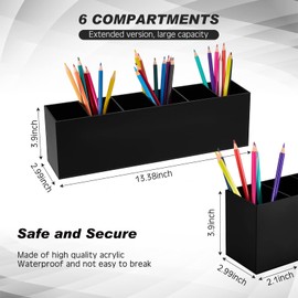 Juexica 2 Pack Acrylic Makeup Brush Holder 6 Compartments Pencil Organizer Cup for Desk Pen Storage Accessories Cosmetic Brushes Office Bathroom Kitchen Supplies (White)