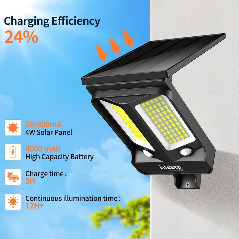 intelamp Solar Flood Lights Outdoor Motion Sensor Waterproof 1200LM