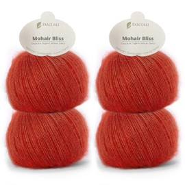 PASCUALI Mohair Bliss Knitting Wool Made of 60% Mohair Wool (Kid Mohair) 40% Silk Wool Mohair Yarn for Knitting and Crocheting, Set: 4 Balls - 100 g - Colour: Strawberry 819