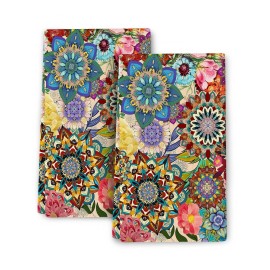 Unbranded Boho Floral Kitchen Towels Set of 2, Colorful Flowers Dish Towels, Absorbent Sof