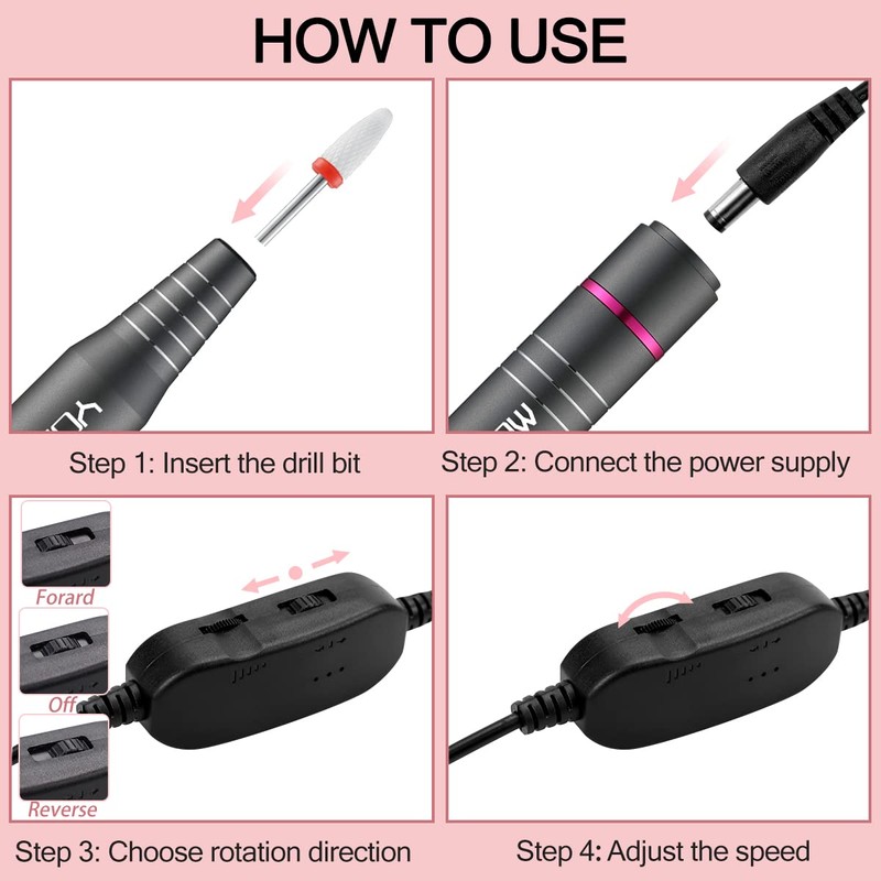 YOKEFELLOW Protable Electric Nail Drill,USB Efile Professional 30000RPM Manicure Electrical