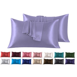 Satin Kissenbezug 40 x 80 cm 2 Stück- 100% Satin, Superweicher Kopfkissenbezug, Kissenhülle Flieder