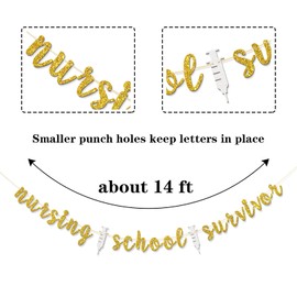 RoadSea Nursing School Survivor Banner - Nurse Grad RN BSN Nursing Sign - Medical Nurse Graduation Party Decorations - Gold Glitter