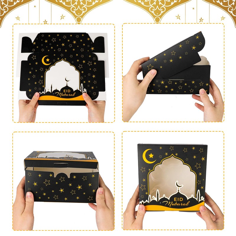 DPKOW 12pcs Eid Mubarak Boxes with Window, Eid Party Boxes