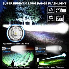 LED Rechargeable Magnetic Flashlights 20000 High Lumens - Super Bright Long Beam Pocket Powerful Flashlight 8 Modes with COB Work Light, Dual Button Tactical Small Flashlight for Camping Emergency